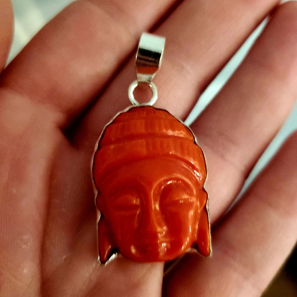 New Red Buddha Face Silver Pendant.